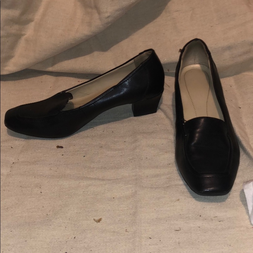 Square toed low heel loafers